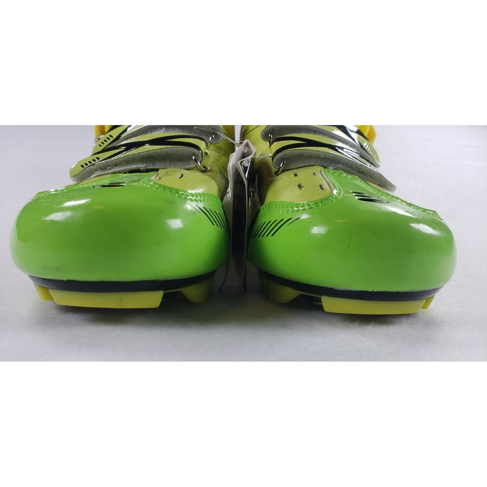 Sidebike Road Cycling Shoes Size 12 Neon Green Yellow 3-Bolt Buckle Hook Loop - Picture 5 of 11